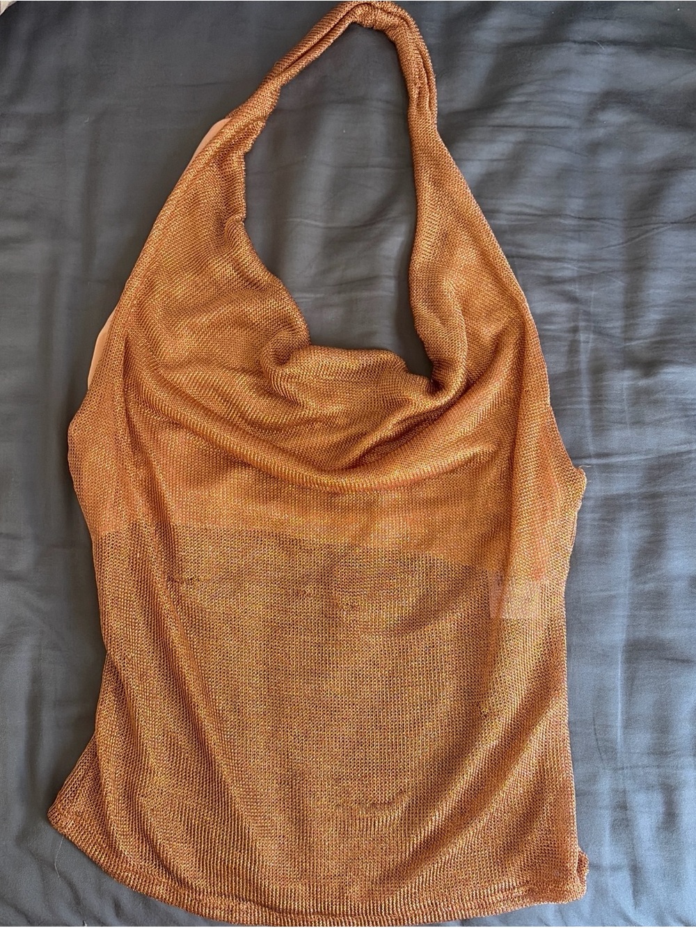 Urban Outfitters Shiny Pink/Gold Halter Knit Cowl Neck Tank